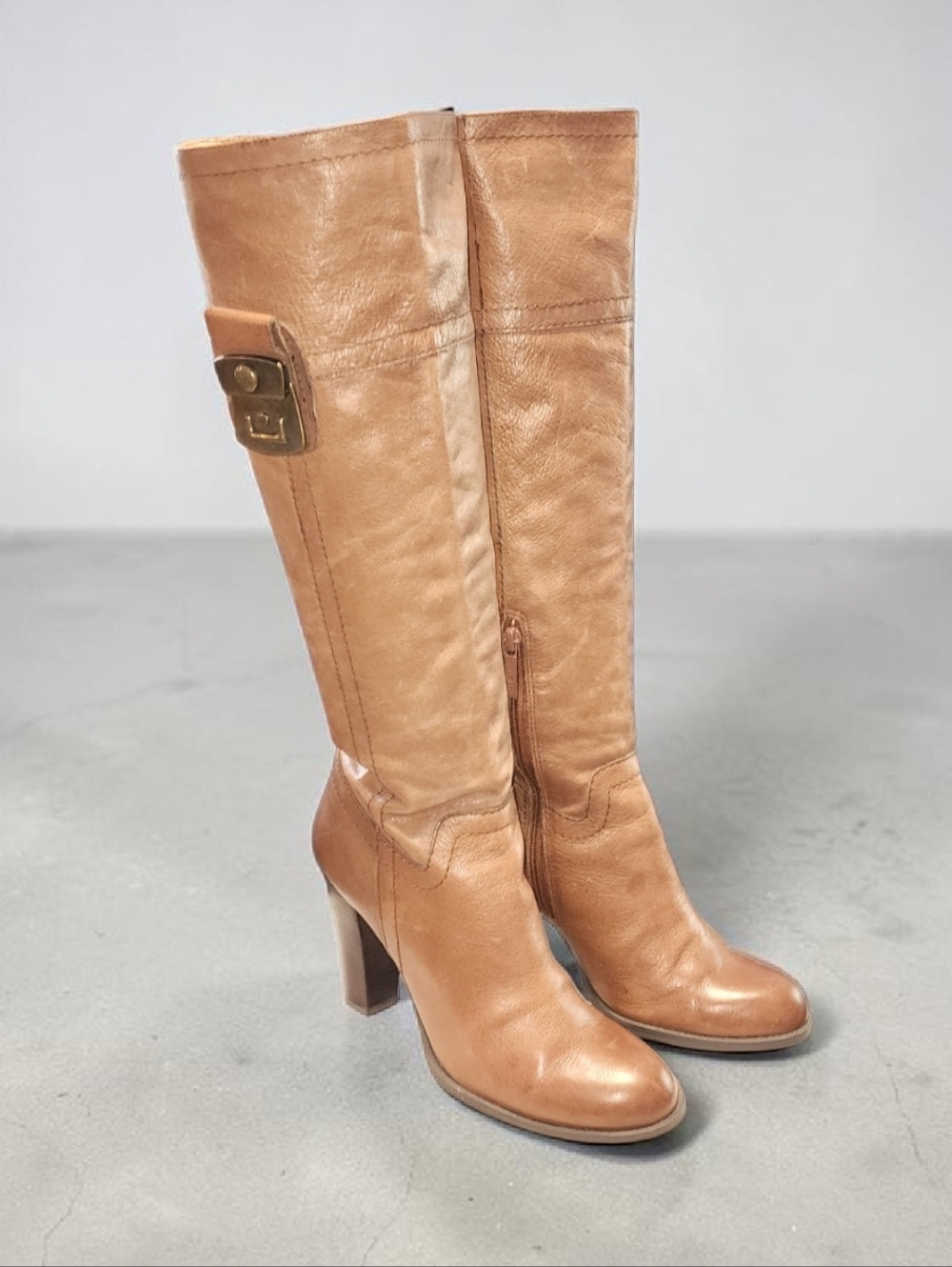 Women Vintage Leather Tan Tall Boots By Nine West Size 7.5M